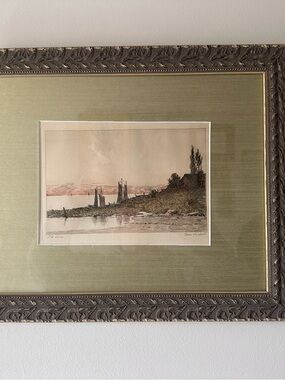 Framed Seascape Print with Green Linen Mat